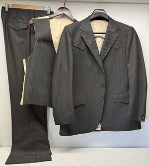 LASSO Ranchman Mens 3pc Black Pinstripe Western Suit 46 Long Style 4031 Vintage